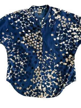 Anne Klein Circle Splatter Dolman Sleeve V-neck Tunic Women’s 12 Blue/White Top